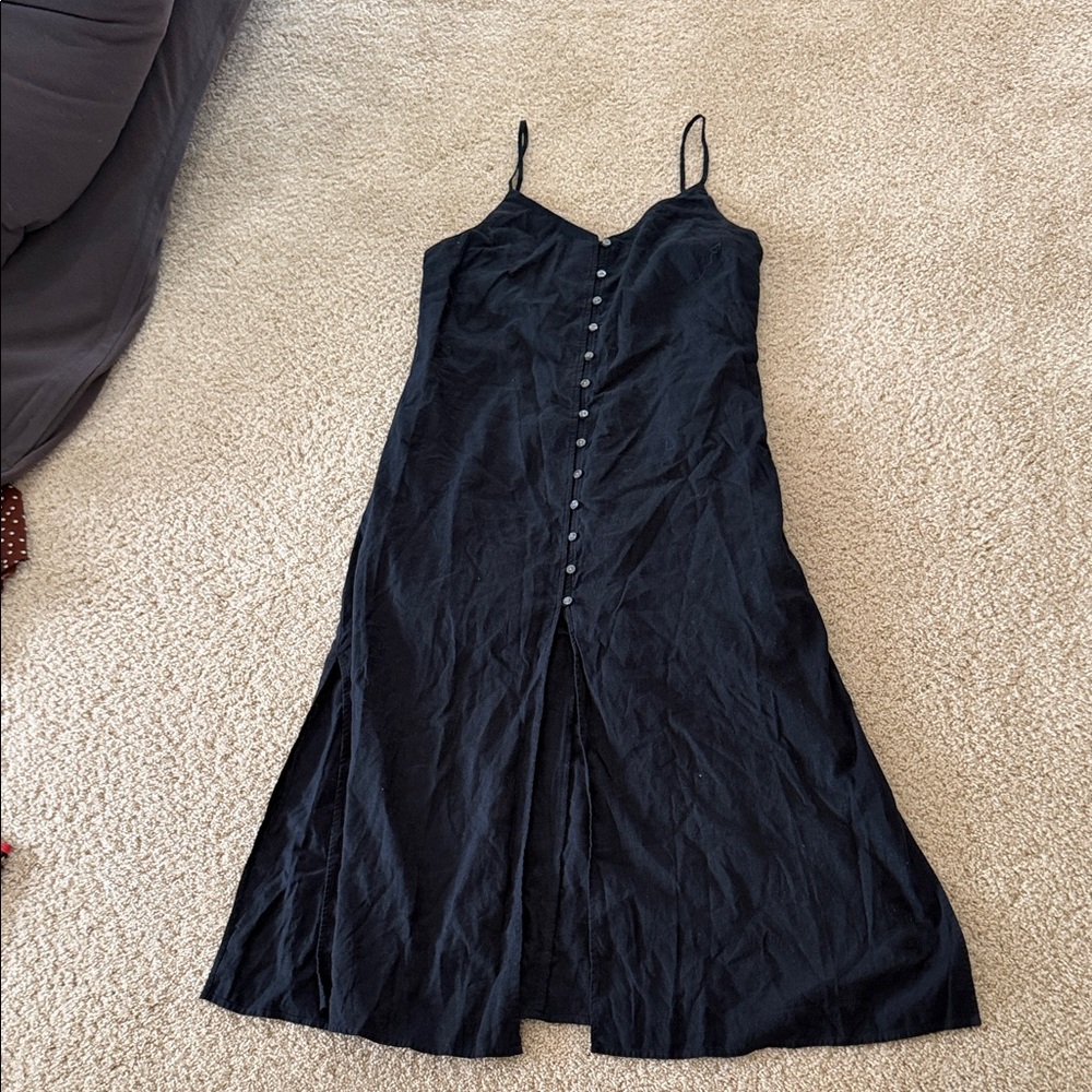 Linen Black Spaghetti Strap Dress